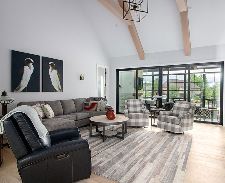 living room with vaulted ceiling