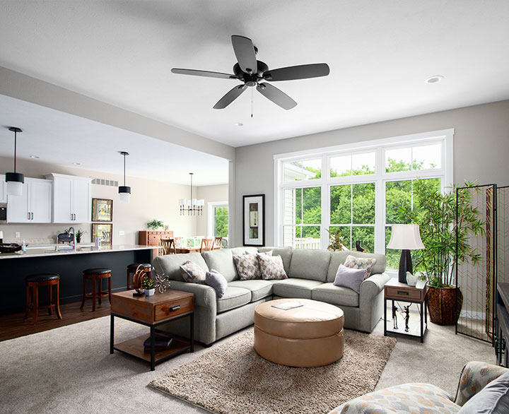 open concept living room kitchen