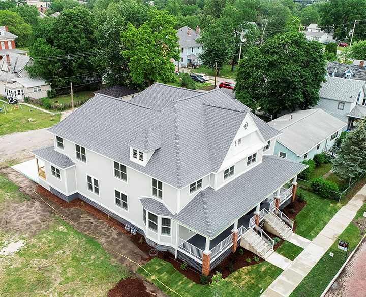 birds eye view of home rooftop